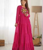 Leheriya printed thread work georgette tiered anarkali kurta