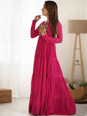 Leheriya printed thread work georgette tiered anarkali kurta 3