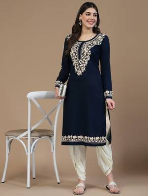 Women floral kashmiri aari embroidered viscose rayon slim fit kurta 1