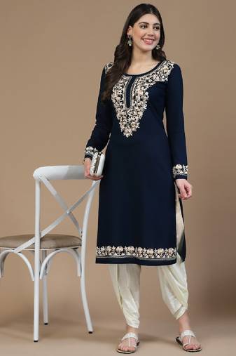 Women floral kashmiri aari embroidered viscose rayon slim fit kurta