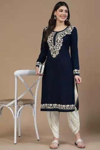 Women floral kashmiri aari embroidered viscose rayon slim fit kurta