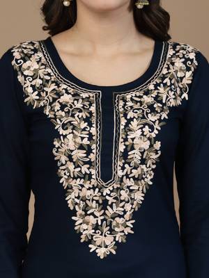Women floral kashmiri aari embroidered viscose rayon slim fit kurta 2