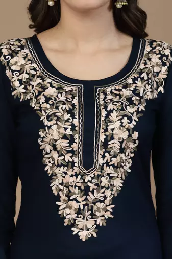 Women floral kashmiri aari embroidered viscose rayon slim fit kurta