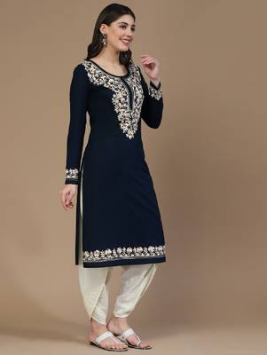 Women floral kashmiri aari embroidered viscose rayon slim fit kurta 3