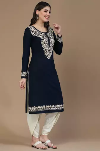 Women floral kashmiri aari embroidered viscose rayon slim fit kurta