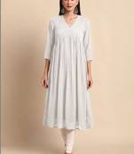 Women off white dobby chiffon self design flared kurta