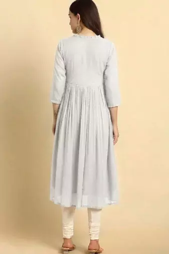 Women off white dobby chiffon self design flared kurta