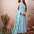 Women sky blue floral printed & embroidered rayon a-line kurta with dupatta