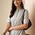 Grey striped woven design mandarin collar short sleeves cotton kurta