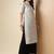 Grey striped woven design mandarin collar short sleeves cotton kurta