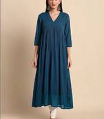 Blue self design fit and flare ethnic dresses chiffon kurta