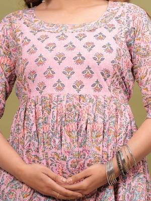 Floral printed pleated gotta patti maternity pure cotton anarkali kurta 3