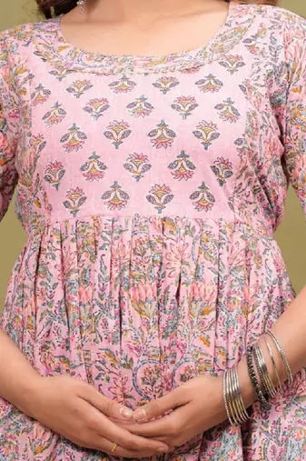 Floral printed pleated gotta patti maternity pure cotton anarkali kurta