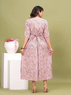 Floral printed pleated gotta patti maternity pure cotton anarkali kurta 4