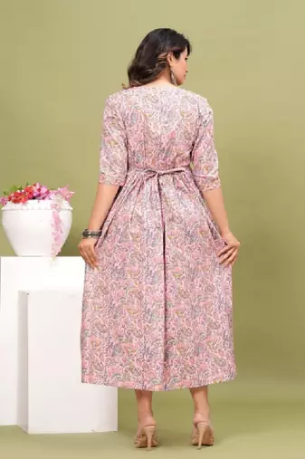 Floral printed pleated gotta patti maternity pure cotton anarkali kurta