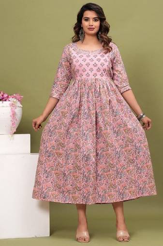 Floral printed pleated gotta patti maternity pure cotton anarkali kurta
