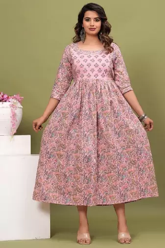 Floral printed pleated gotta patti maternity pure cotton anarkali kurta