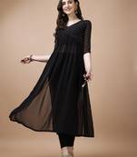 Floral yoke design thread work georgette a-line kurta
