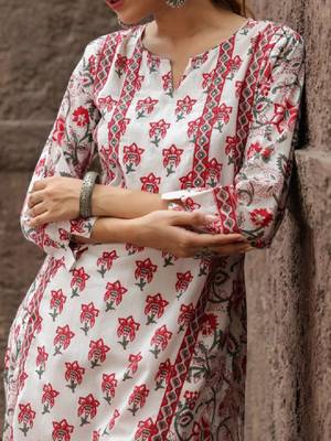Floral printed notch neck pure cotton straight kurta 3