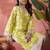 Black floral printed v-neck thread work pure cotton straight kurta