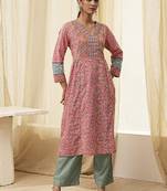 Women floral printed thread work kurta