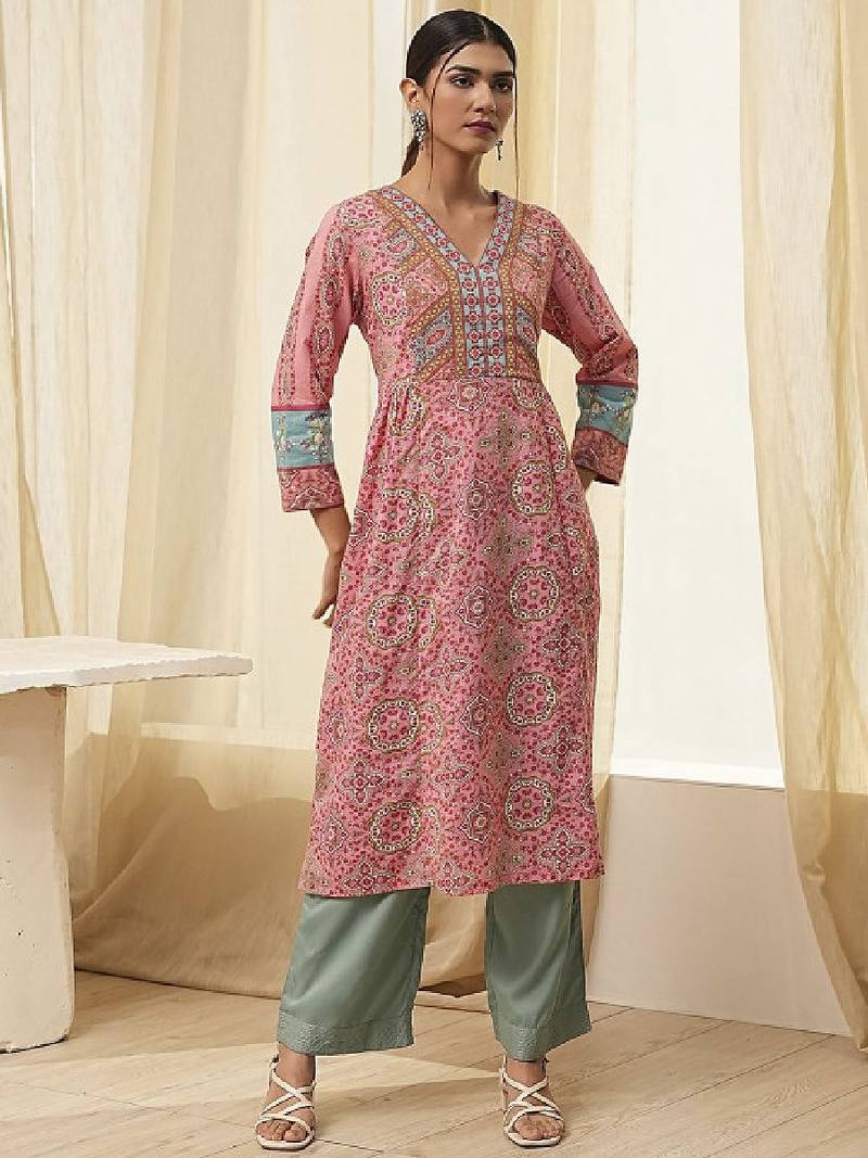 Women floral printed thread work kurta