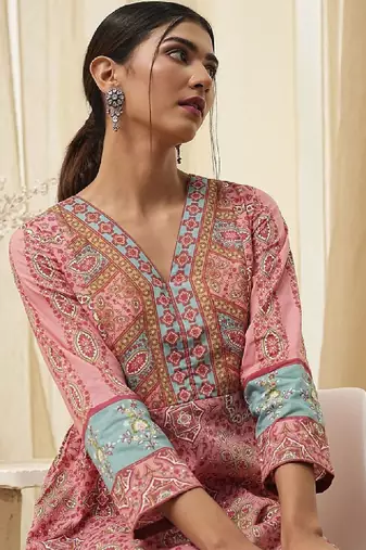 Women floral printed thread work kurta