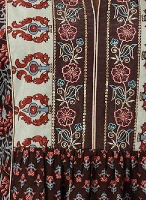 Floral printed mandarin collar stones detail a-line kurta 3