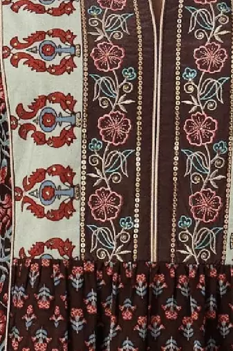 Floral printed mandarin collar stones detail a-line kurta