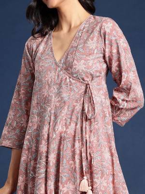Floral printed v-neck angrakha cotton anarkali kurta 2