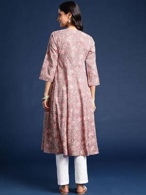 Floral printed v-neck angrakha cotton anarkali kurta 3