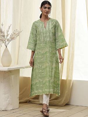 Geometric printed mnadarian collar pure cotton a-line republic day republic day kurta 1