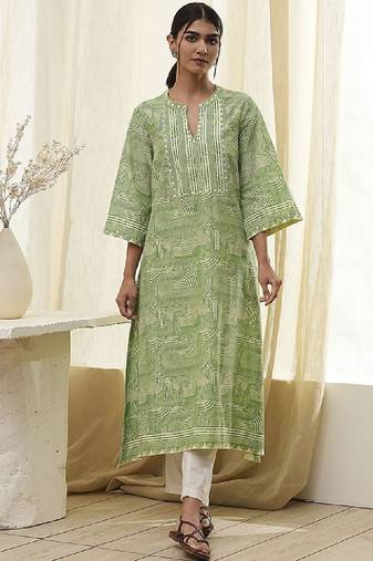 Geometric printed mnadarian collar pure cotton a-line republic day republic day kurta