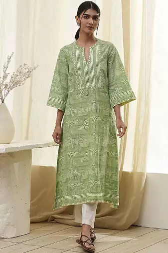 Geometric printed mnadarian collar pure cotton a-line republic day republic day kurta
