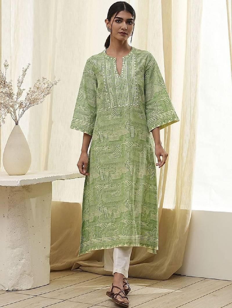 Geometric printed mnadarian collar pure cotton a-line republic day republic day kurta