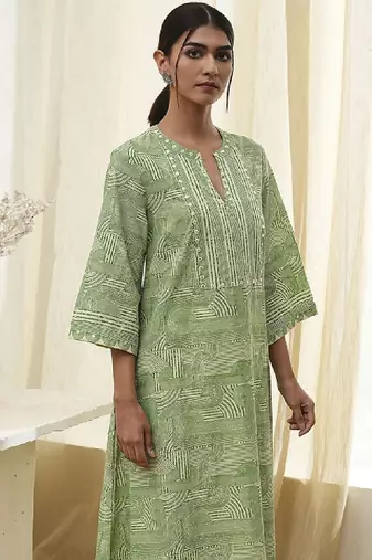Geometric printed mnadarian collar pure cotton a-line republic day republic day kurta