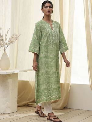 Geometric printed mnadarian collar pure cotton a-line republic day republic day kurta 3