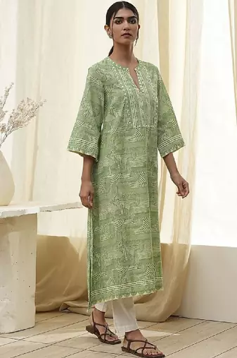 Geometric printed mnadarian collar pure cotton a-line republic day republic day kurta