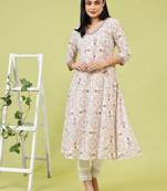 Women floral printed mirror work kurta
