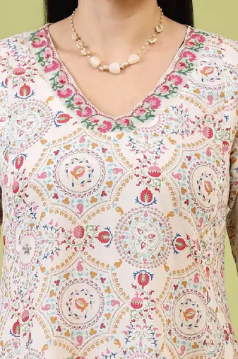 Women floral printed mirror work kurta