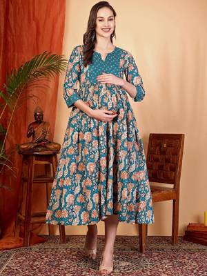 Women floral printed maternity anarkali kurta 1