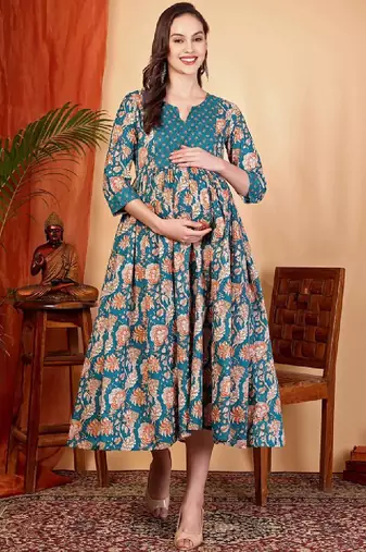 Women floral printed maternity anarkali kurta