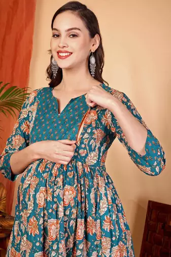 Women floral printed maternity anarkali kurta