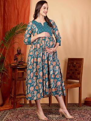 Women floral printed maternity anarkali kurta 3