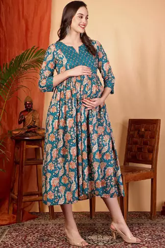 Women floral printed maternity anarkali kurta