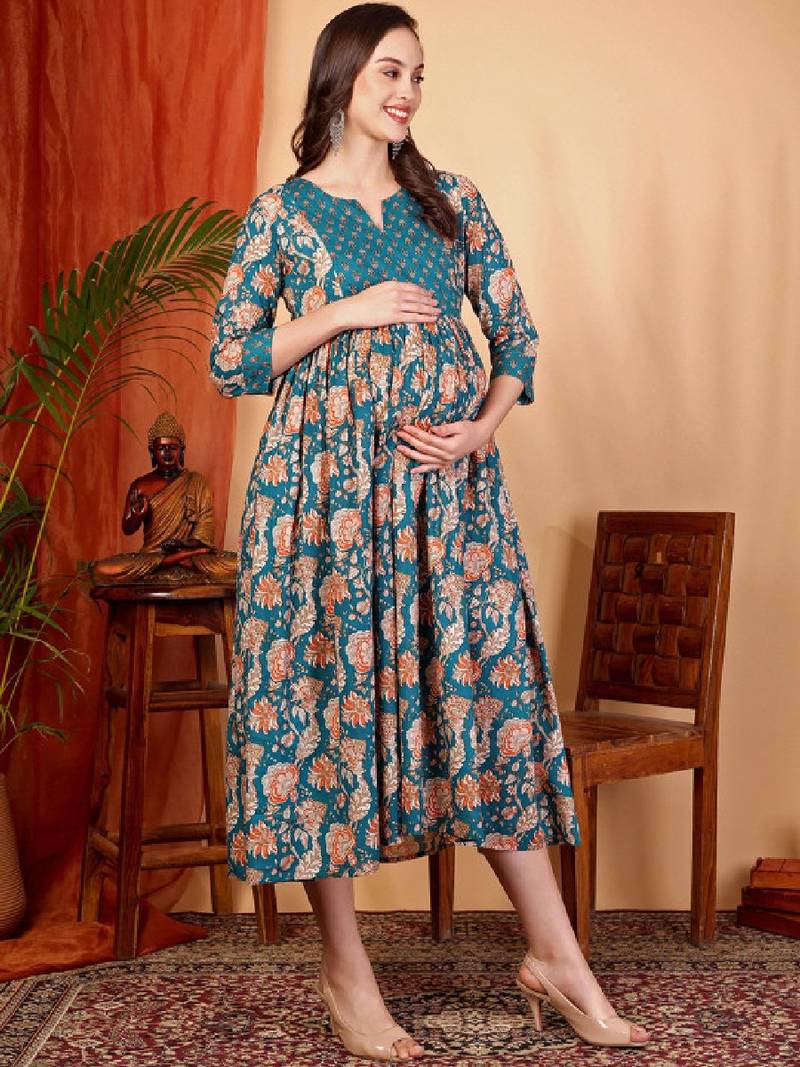 Women floral printed maternity anarkali kurta