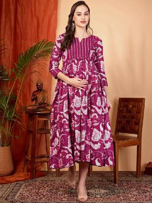 Women floral printed maternity anarkali kurta 1