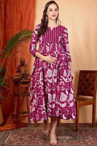 Women floral printed maternity anarkali kurta