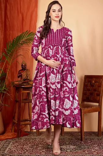 Women floral printed maternity anarkali kurta