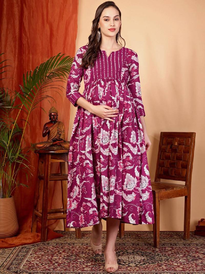 Women floral printed maternity anarkali kurta